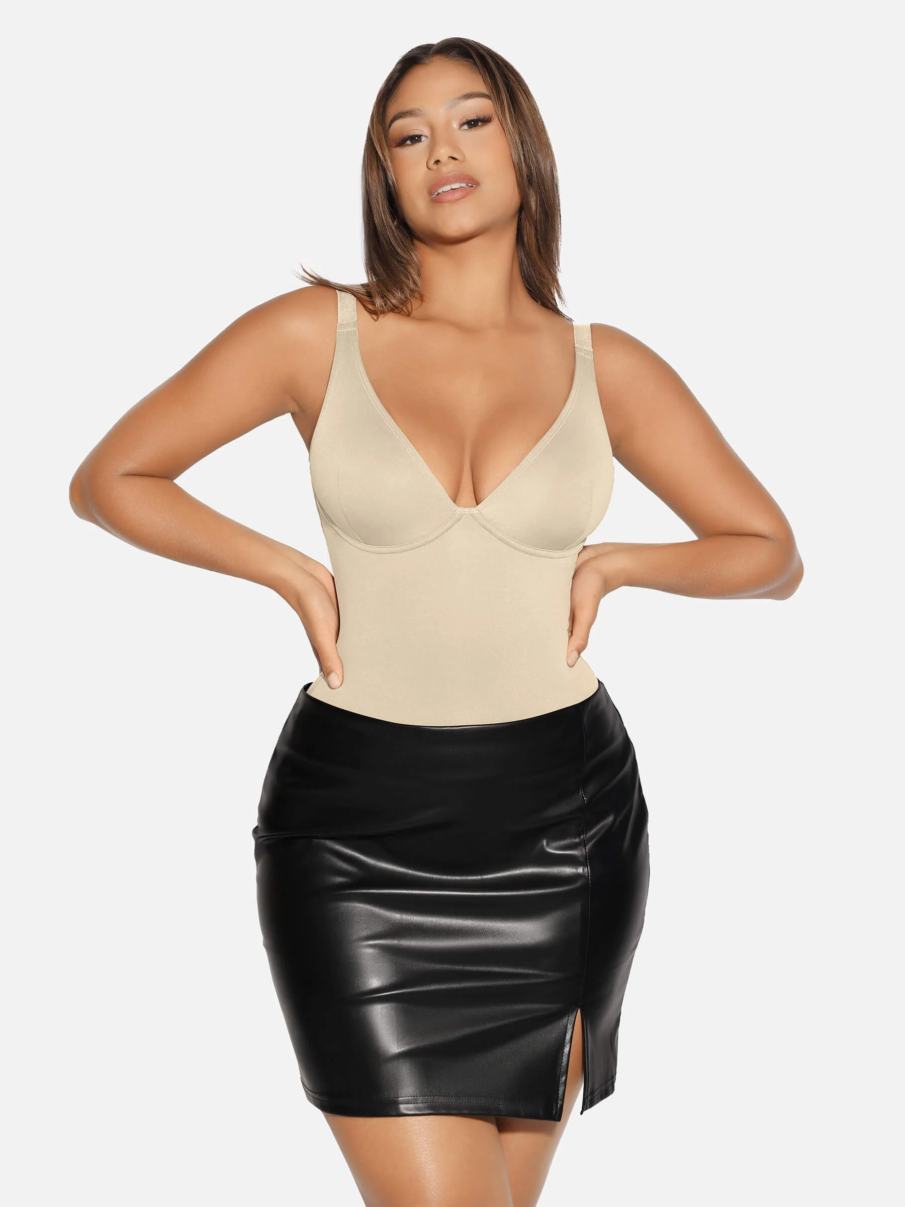 Feelingirl V Neck Tummy Control Shaping Bodysuit - Image 65