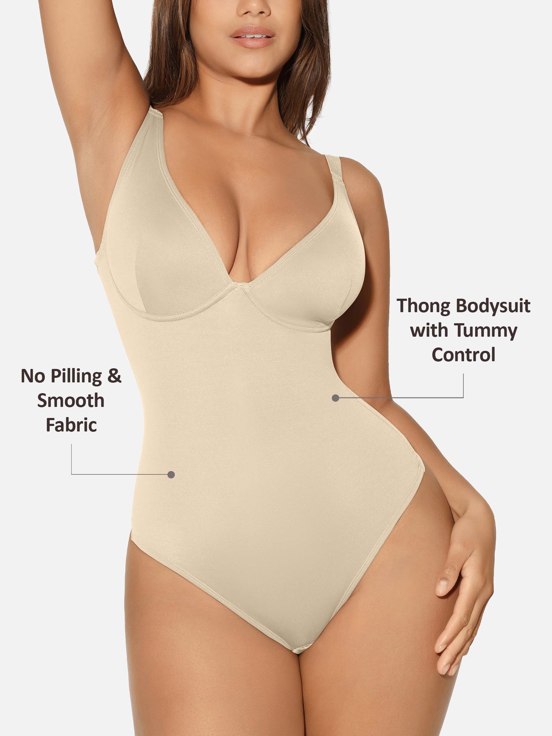 Feelingirl V Neck Tummy Control Shaping Bodysuit - Image 68