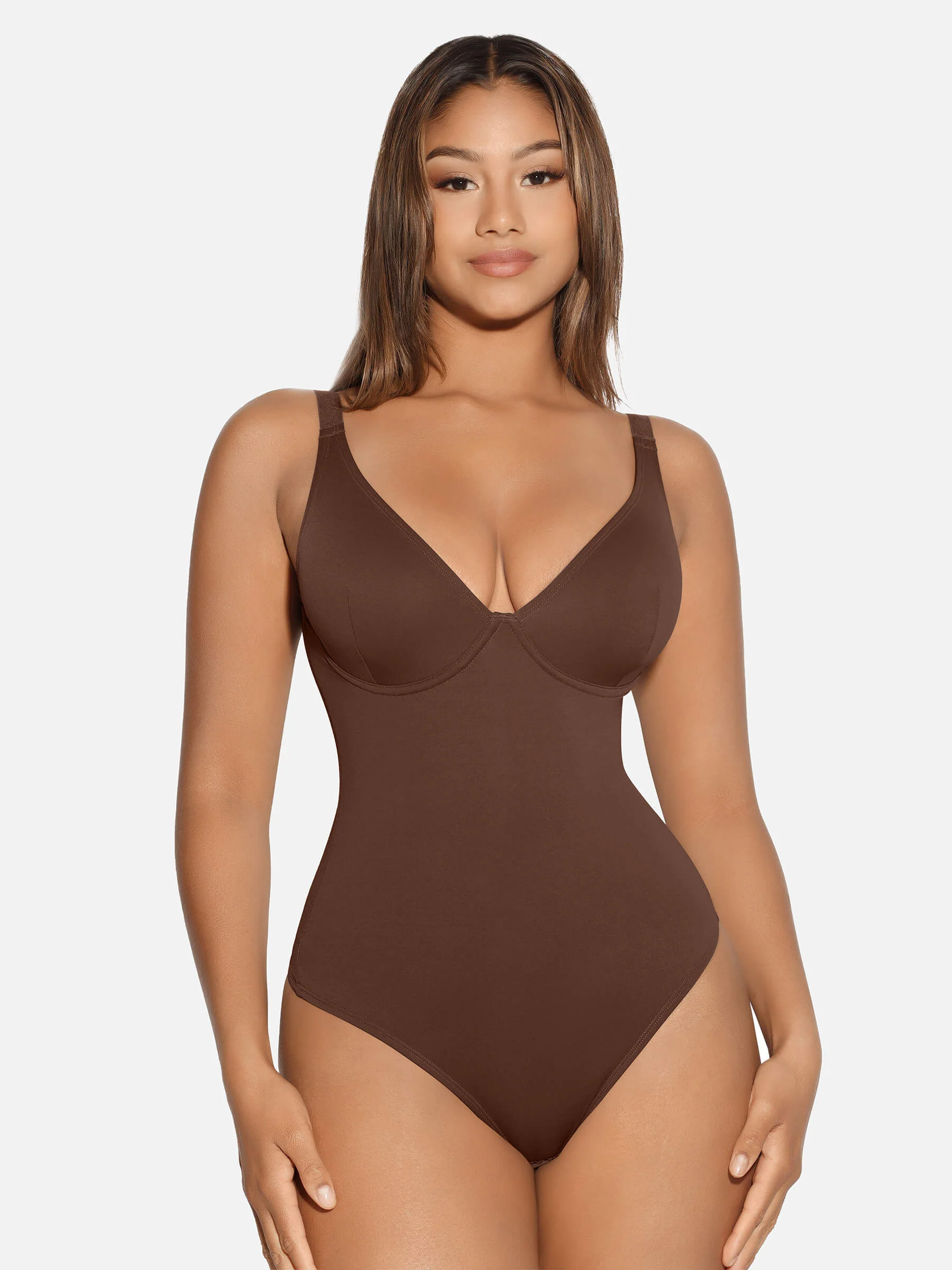 Feelingirl V Neck Tummy Control Shaping Bodysuit - Image 70