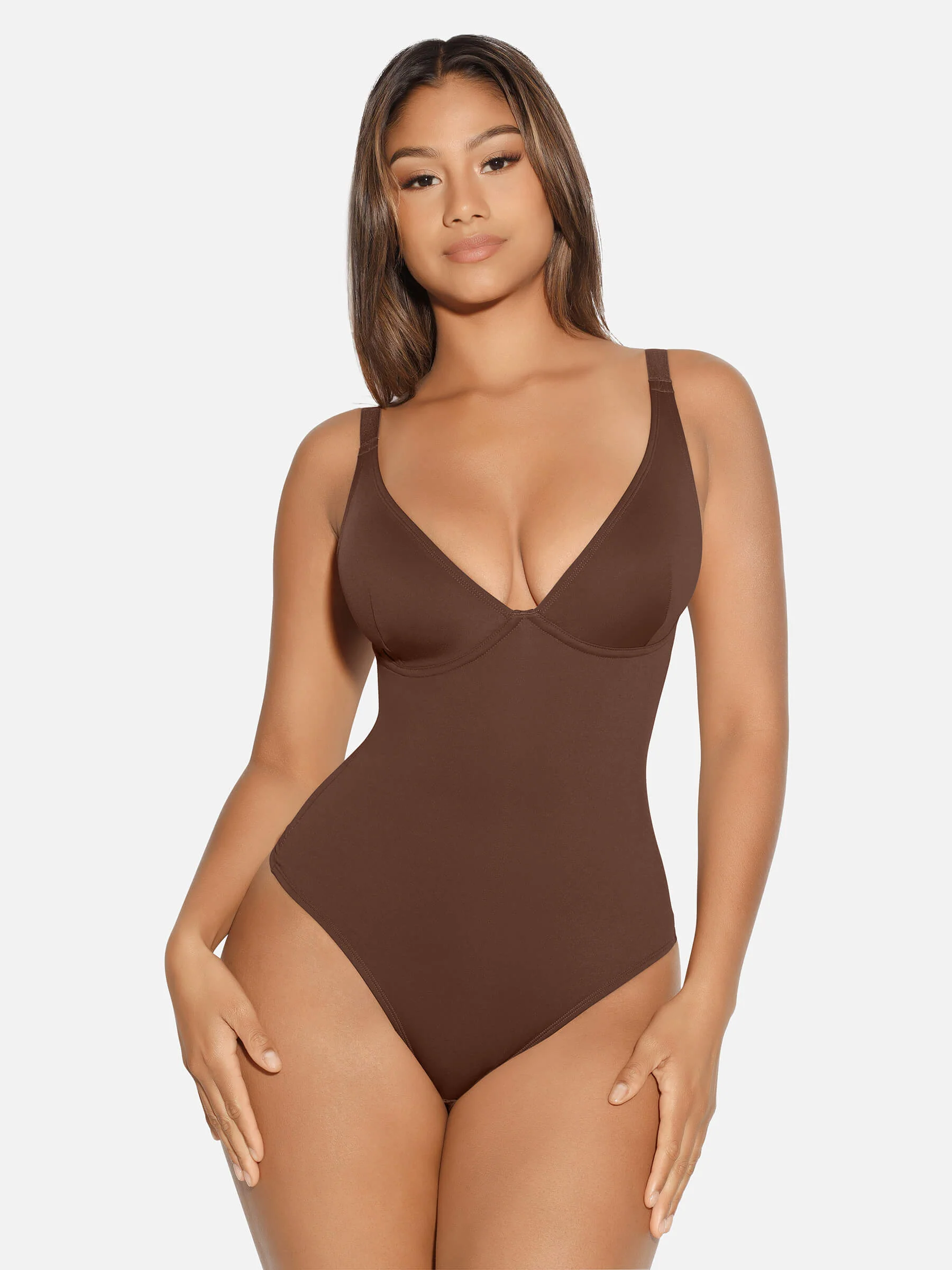 Feelingirl V Neck Tummy Control Shaping Bodysuit - Image 71